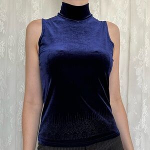 Vintage Dark Blue Velvet Turtle Neck
